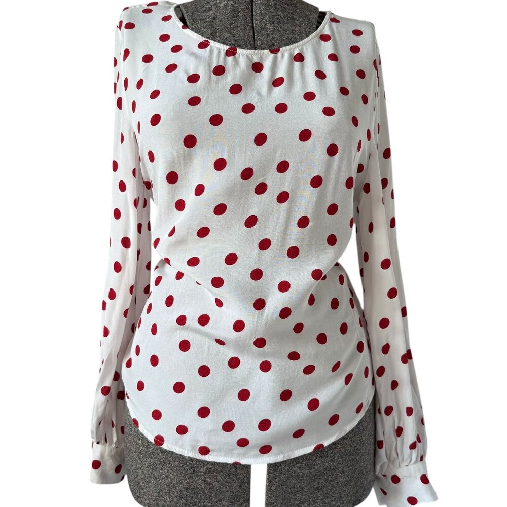 Vintage White Red Polka Dot Long Sleeve Blouse